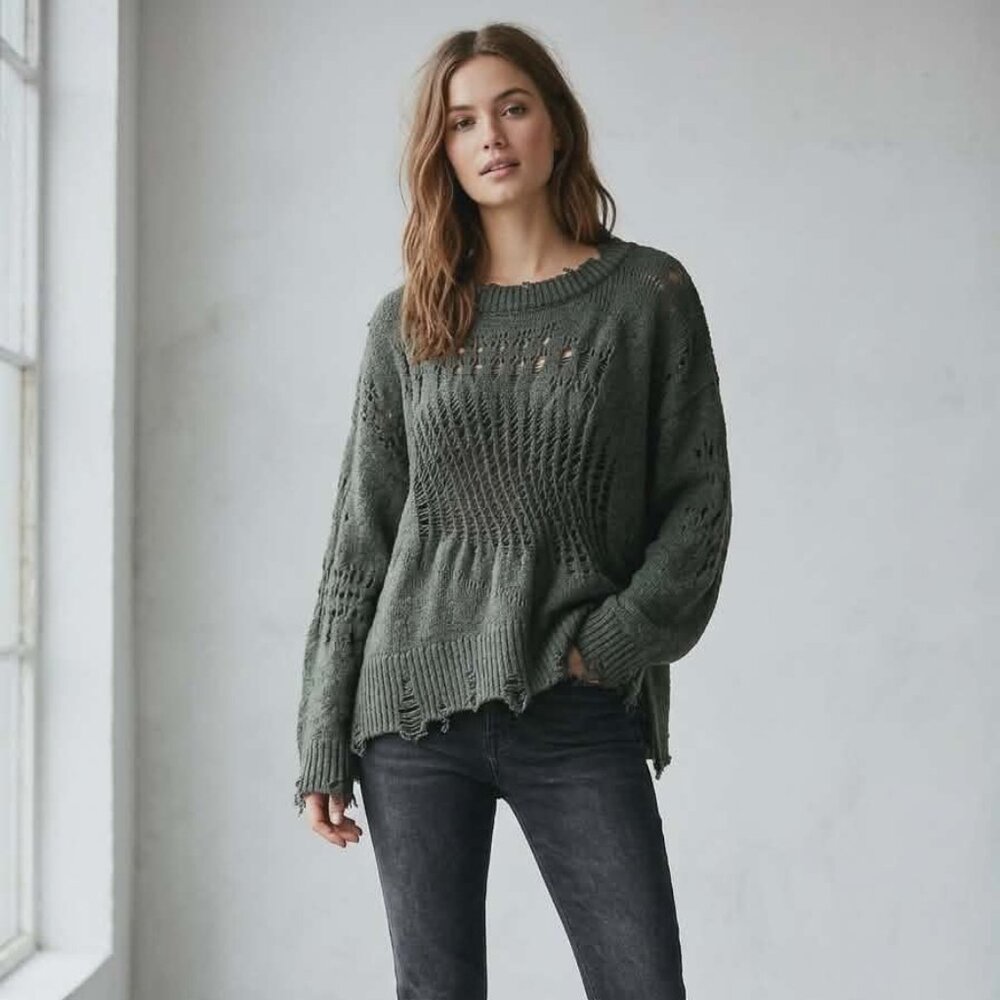 NWT Zara Ripped Open Knit Distressed Pullover Sweater - Size M